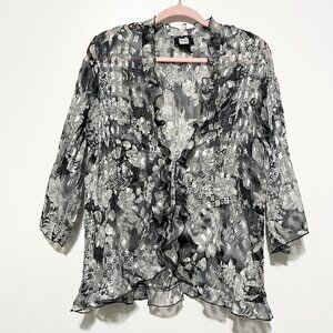 Studio 1940 Womens Sheer Ruffle Blouse 18/20 Tie Front Floral Party Romantic